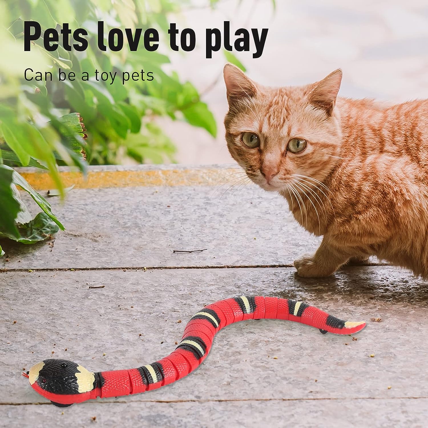 Cat Toys Snake Interactive,Realistic Simulation Smart Sensing Snake Toy,USB Rechargeable,Automatically Sense Obstacles and Escape,Moving Electric Tricky Snake Cat Toys for Indoor Cats Dogs(Pink snake)