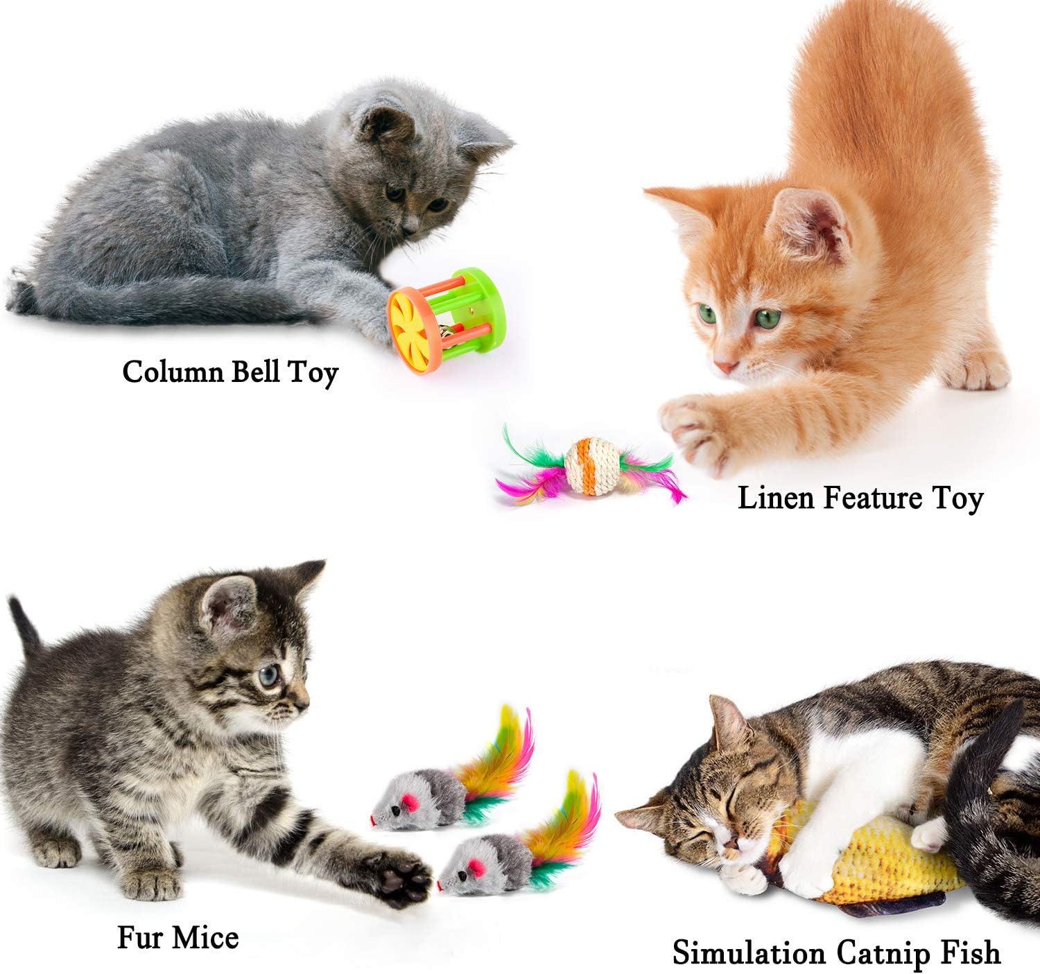 MIBOTE 28Pcs Kitten Toys Assorted, Cat Tunnel Catnip Fish Feather Teaser Wand Fluffy Mouse Mice Balls and Bells Toys for Cat Puppy Kitty