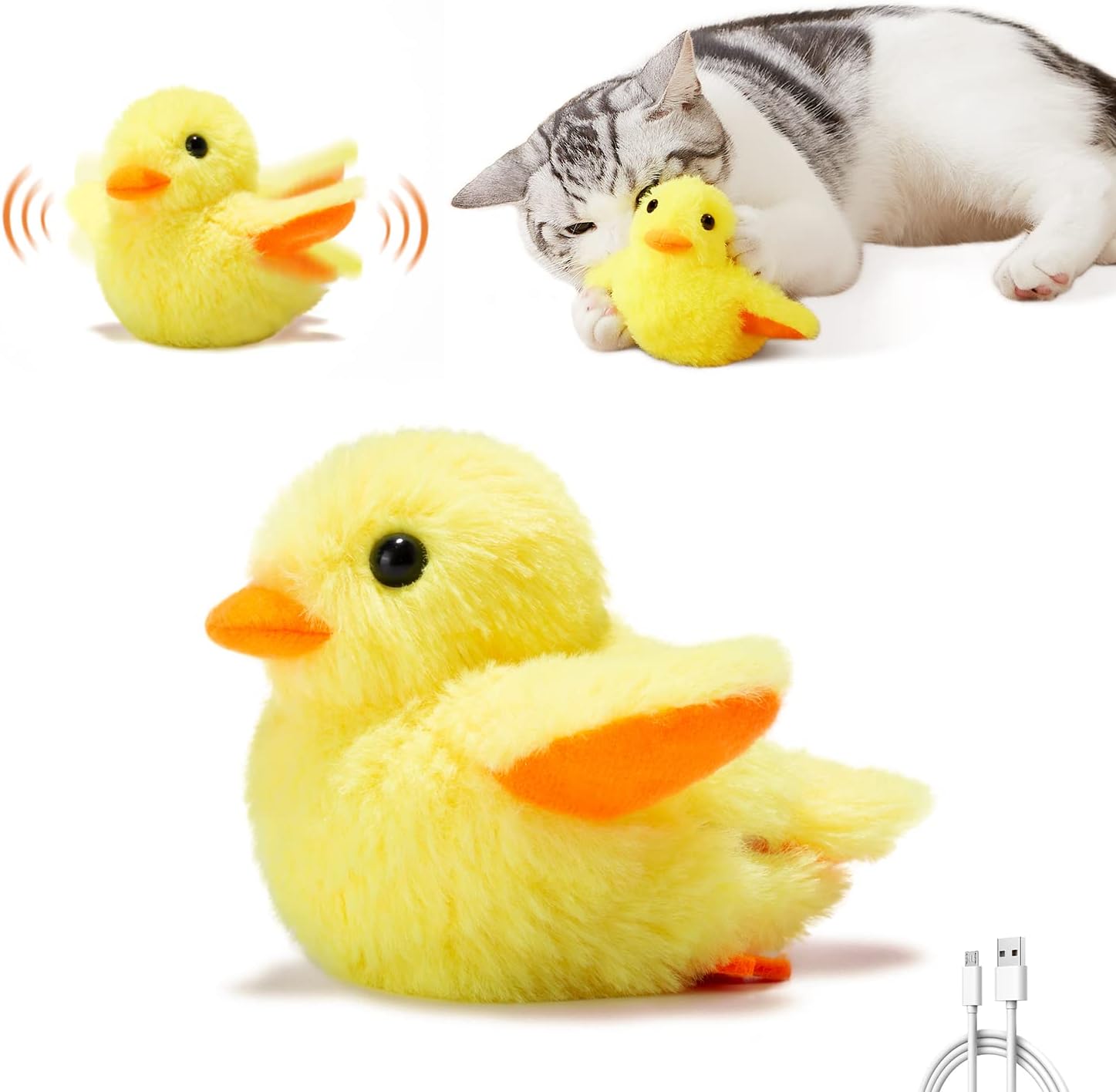 Potaroma Cat Toys Rechargeable Flapping Duck 4 with SilverVine Catnip, Lifelike Quack Chirping, Beating Wings Kicker Touch Activated Kitten Plush Interactive Exercise Toys